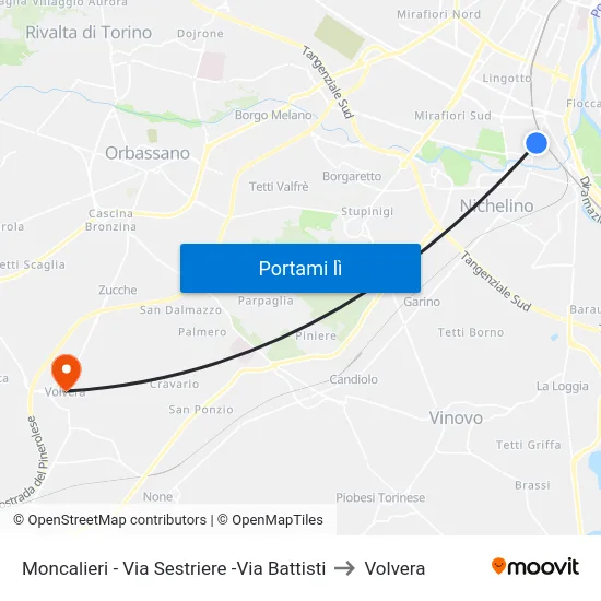 Moncalieri - Via Sestriere -Via Battisti to Volvera map