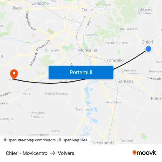 Chieri - Movicentro to Volvera map