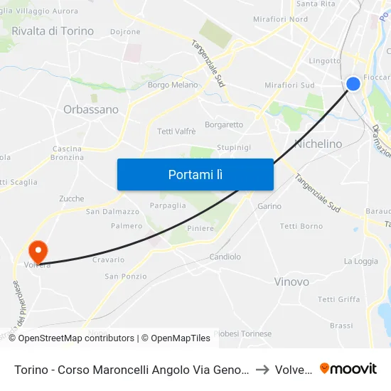 Torino - Corso Maroncelli Angolo Via Genova to Volvera map