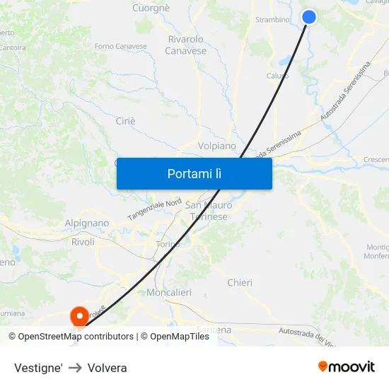 Vestigne' to Volvera map