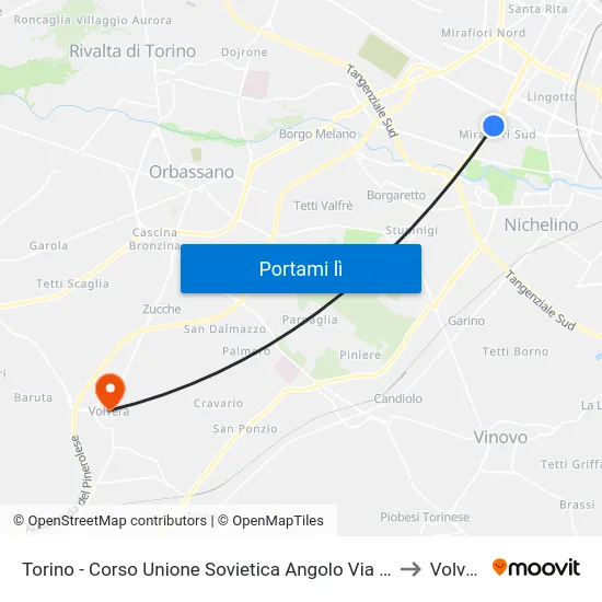 Torino - Corso Unione Sovietica Angolo Via Barbera to Volvera map
