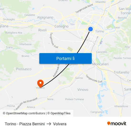 Torino - Piazza Bernini to Volvera map