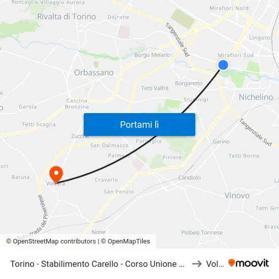 Torino - Stabilimento Carello - Corso Unione Sovietica - Strada Del Drosso to Volvera map