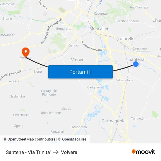 Santena - Via Trinita' to Volvera map