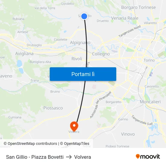 San Gillio - Piazza Bovetti to Volvera map