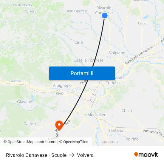 Rivarolo Canavese - Scuole to Volvera map
