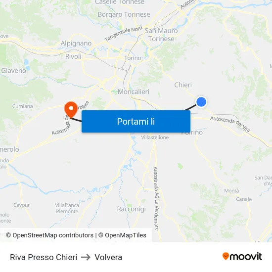 Riva Presso Chieri to Volvera map