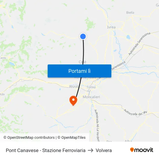 Pont Canavese - Stazione Ferroviaria to Volvera map