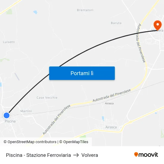 Piscina - Stazione Ferroviaria to Volvera map