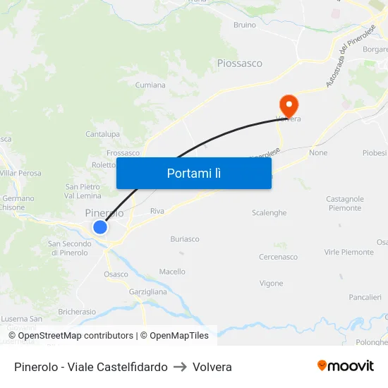 Pinerolo - Viale Castelfidardo to Volvera map