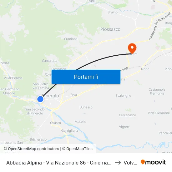 Abbadia Alpina - Via Nazionale  86 - Cinema Hollywood to Volvera map