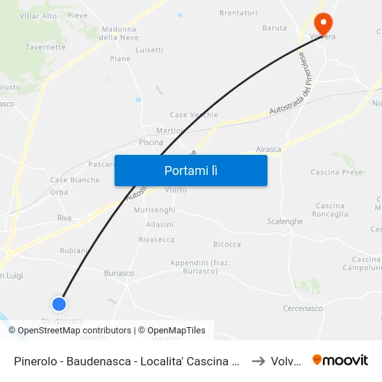 Pinerolo - Baudenasca - Localita' Cascina Nuova to Volvera map