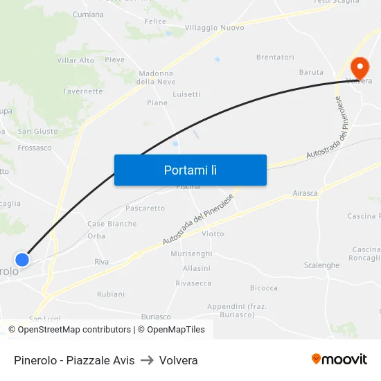 Pinerolo - Piazzale Avis to Volvera map