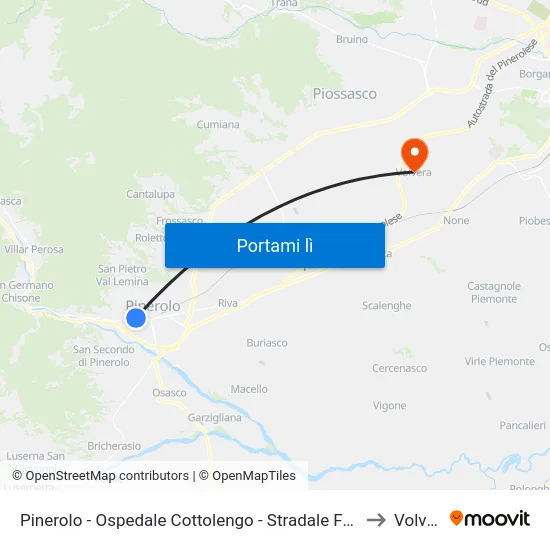 Pinerolo - Ospedale Cottolengo - Stradale Fenestrelle to Volvera map
