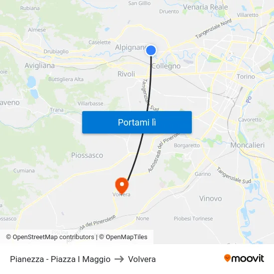 Pianezza - Piazza I Maggio to Volvera map