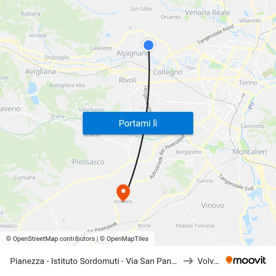 Pianezza - Istituto Sordomuti - Via San Pancrazio  65 to Volvera map