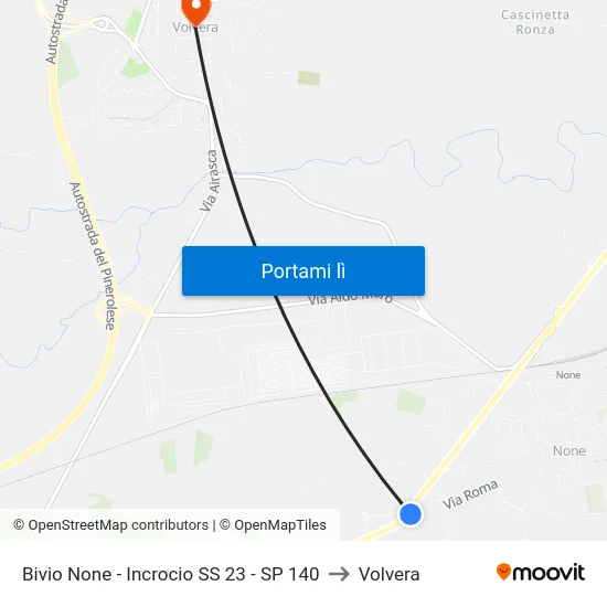 Bivio None - Incrocio SS 23 - SP 140 to Volvera map