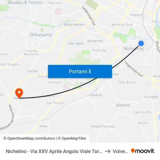 Nichelino - Via XXV Aprile Angolo Viale Torino to Volvera map