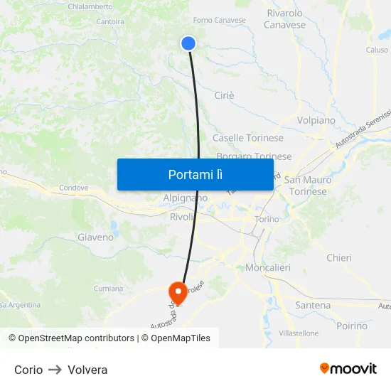 Corio to Volvera map