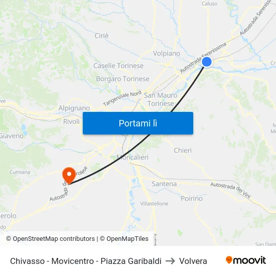 Chivasso - Movicentro - Piazza Garibaldi to Volvera map