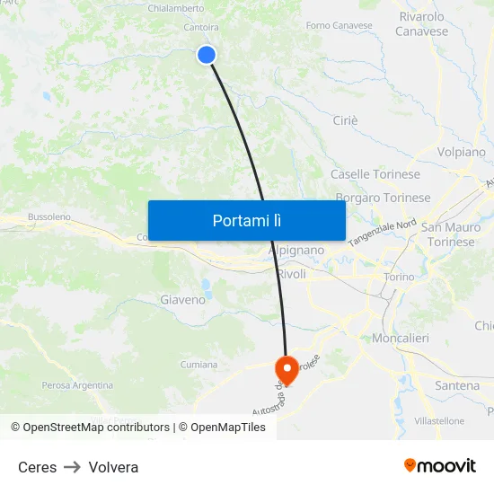Ceres to Volvera map