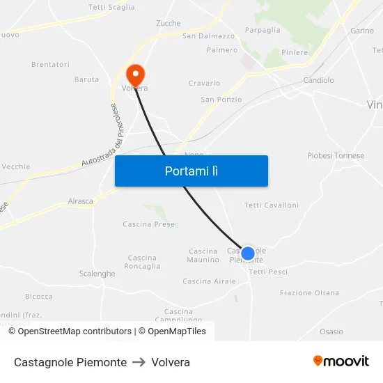 Castagnole Piemonte to Volvera map