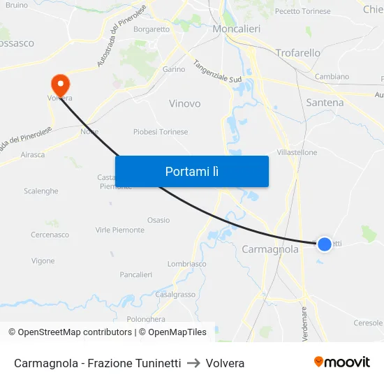 Carmagnola - Frazione Tuninetti to Volvera map