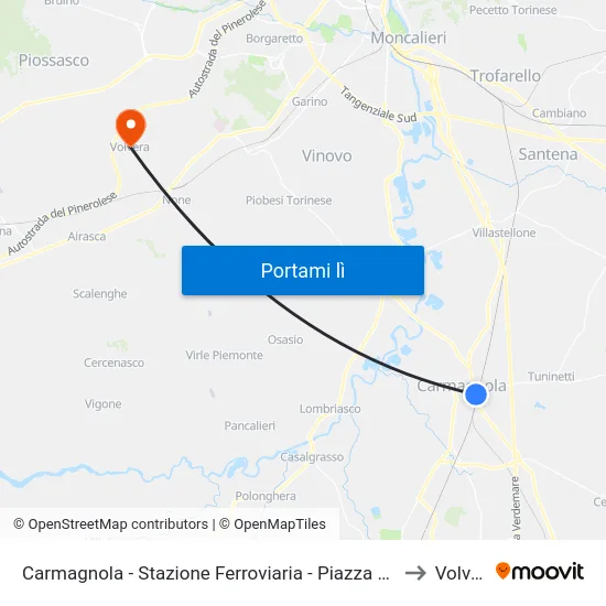 Carmagnola - Stazione Ferroviaria - Piazza XXX Aprile to Volvera map