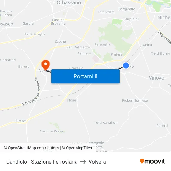 Candiolo - Stazione Ferroviaria to Volvera map