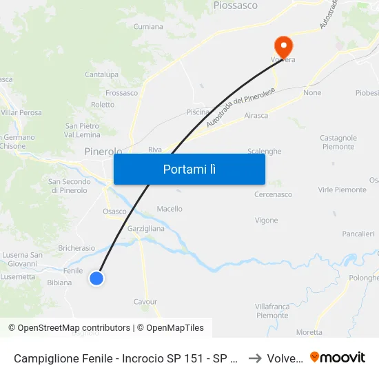 Campiglione Fenile - Incrocio SP 151 - SP 153 to Volvera map