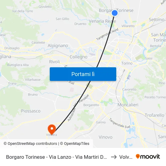 Borgaro Torinese - Via Lanzo - Via Martiri Della Liberta' to Volvera map