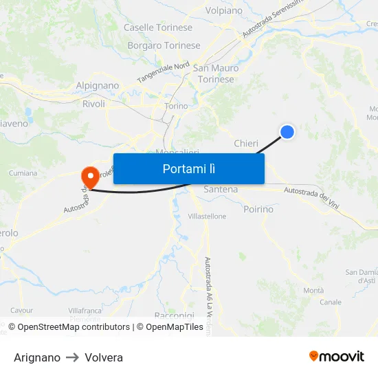 Arignano to Volvera map