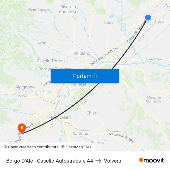 Borgo D'Ale - Casello Autostradale A4 to Volvera map