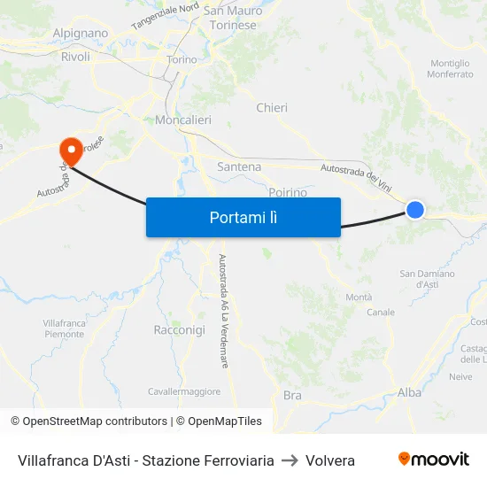 Villafranca D'Asti - Stazione Ferroviaria to Volvera map
