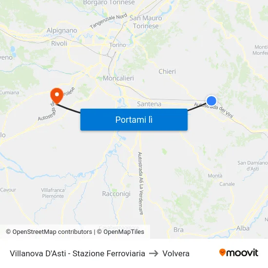 Villanova D'Asti - Stazione Ferroviaria to Volvera map