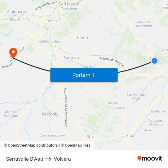 Serravalle D'Asti to Volvera map