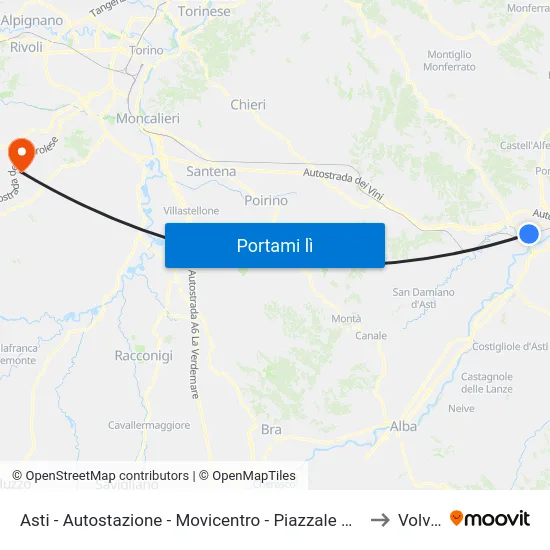 Asti - Autostazione - Movicentro - Piazzale Medaglie D'Oro to Volvera map