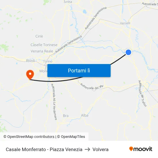 Casale Monferrato - Piazza Venezia to Volvera map