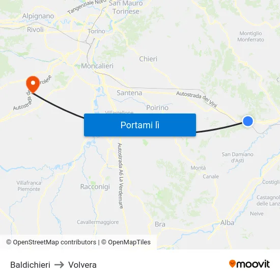 Baldichieri to Volvera map