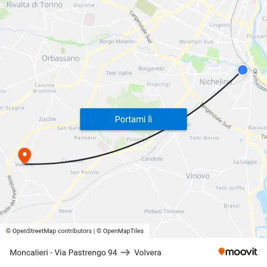 Moncalieri - Via Pastrengo  94 to Volvera map