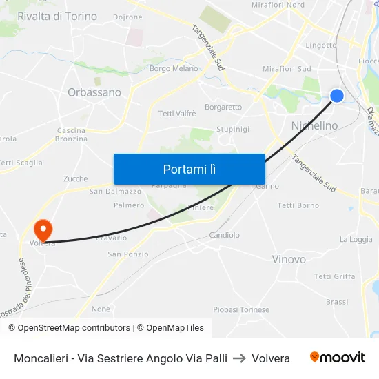 Moncalieri - Via Sestriere Angolo Via Palli to Volvera map