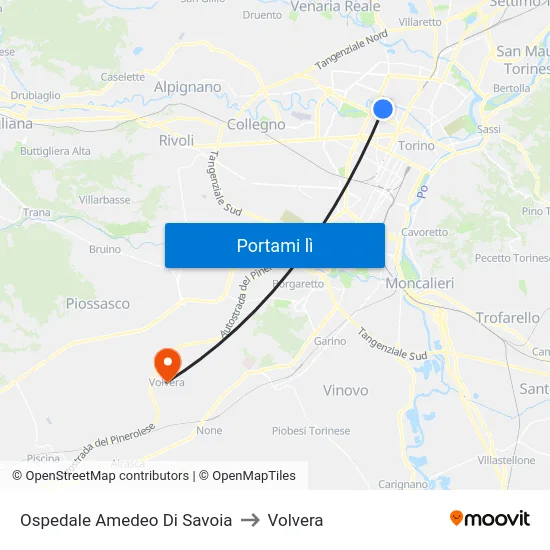 Ospedale Amedeo Di Savoia to Volvera map