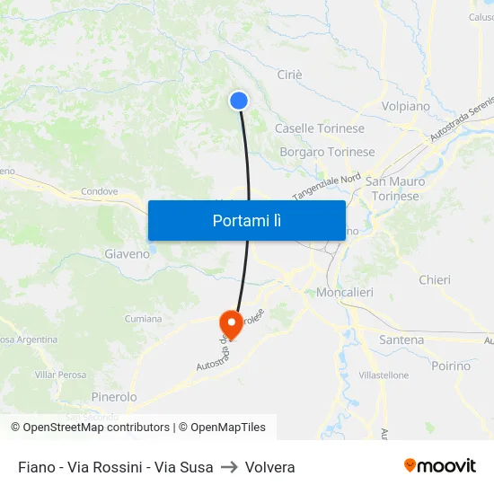 Fiano - Via Rossini - Via Susa to Volvera map