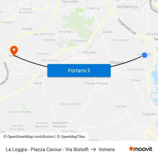 La Loggia - Piazza Cavour - Via Bistolfi to Volvera map