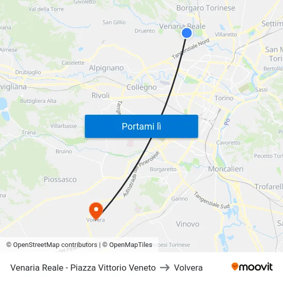 Venaria Reale - Piazza Vittorio Veneto to Volvera map