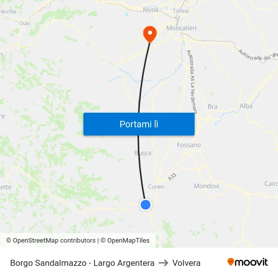 Borgo Sandalmazzo - Largo Argentera to Volvera map