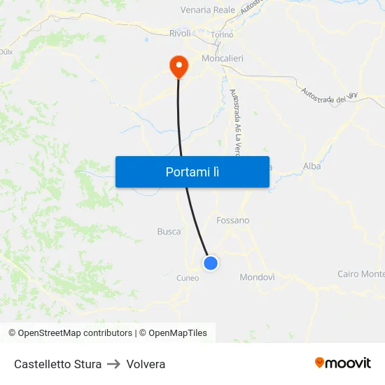 Castelletto Stura to Volvera map