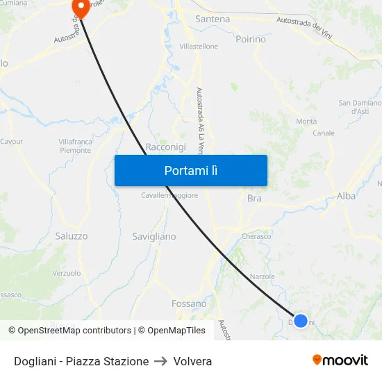 Dogliani - Piazza Stazione to Volvera map