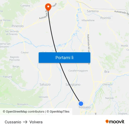Cussanio to Volvera map