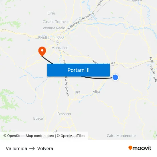 Vallumida to Volvera map